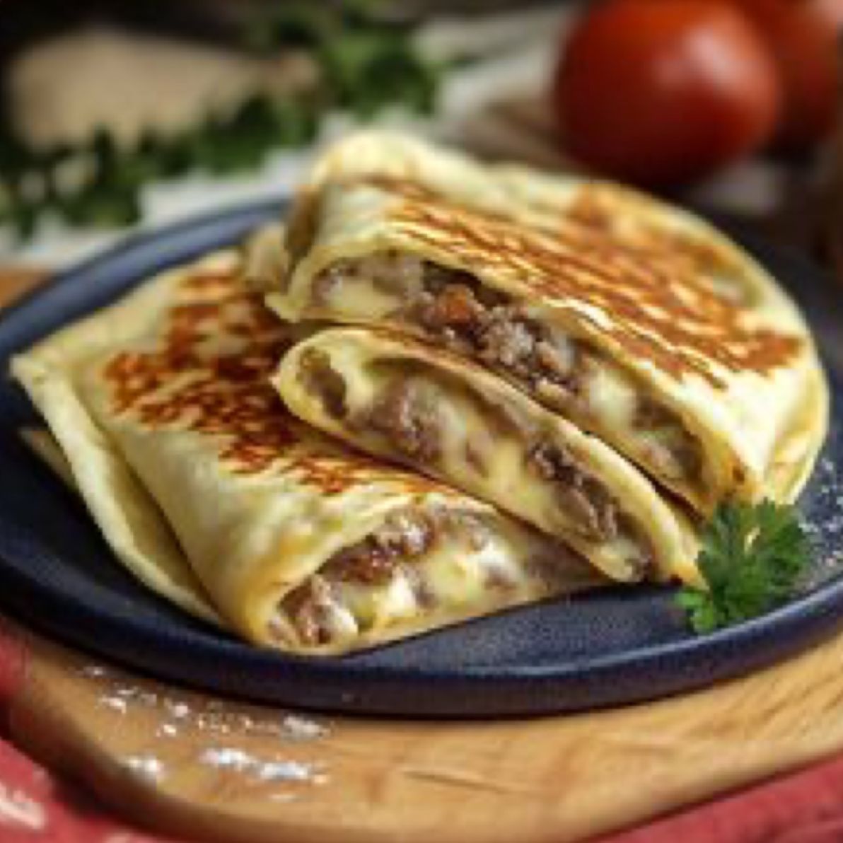 Crêpe salée à la viande hachee
